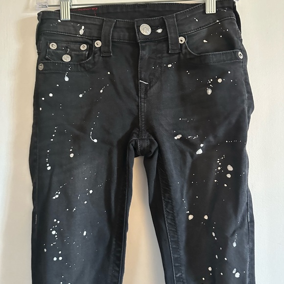 True Religion Black Splatter Paint Super Skinny Jeans size 26 EUC - Picture 3 of 9